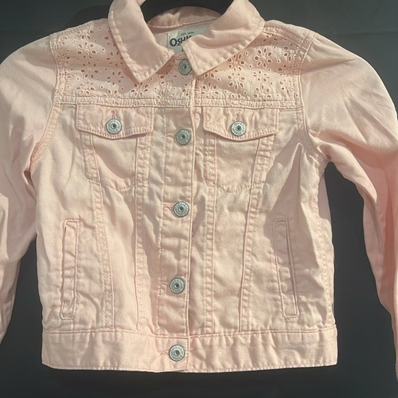 3/$20 Oshkosh B’Gosh girls size 7 baby pink jean jacket with lace accents in EUC - Picture 3 of 9